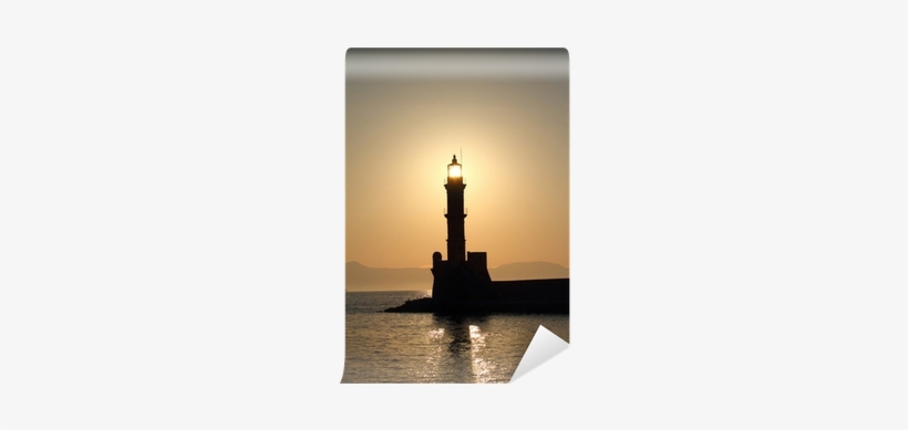 Lighthouse Silhouette At Sunset Chania Crete Wall Mural - Venetian Lighthouse, transparent png download