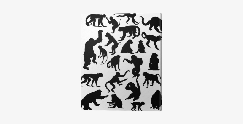 Twenty Two Black Isolated Monkey Silhouettes Canvas - Monkey Silhouette Two, transparent png download