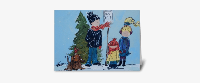 Bus Stop Greeting Card - Painting, transparent png download