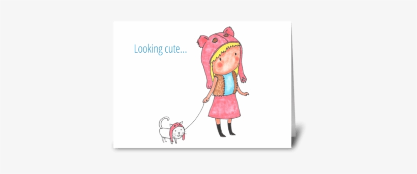 Looking Cute Greeting Card - Illustration, transparent png download