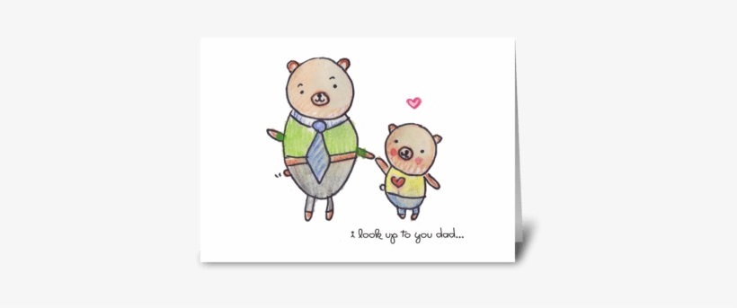 Little Bear With Dad Greeting Card - Cartoon, transparent png download