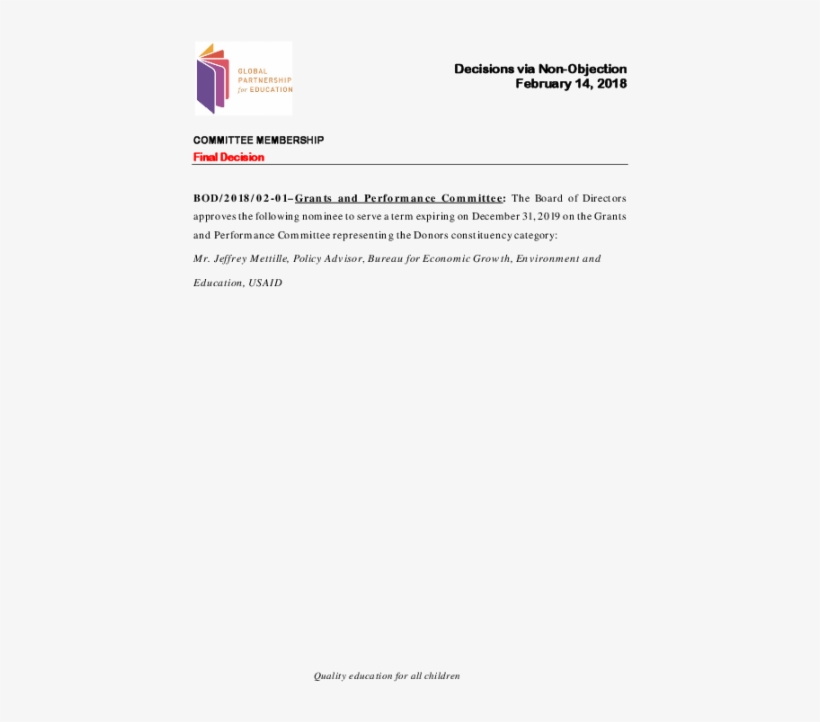 Board Decision Via Non-objection - 2018, transparent png download
