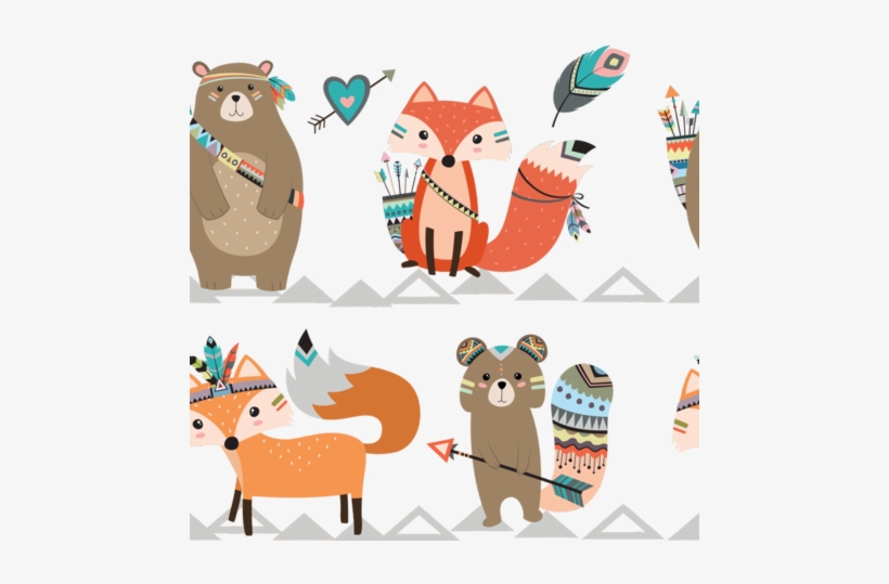 Tribal Woodland Creatures Fabric By Rocky Rocks Designs - Tribal Woodland Animal Clipart, transparent png download