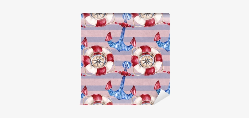 Seamless Pattern With Lifebuoy, Anchor And Compass - Placemat, transparent png download