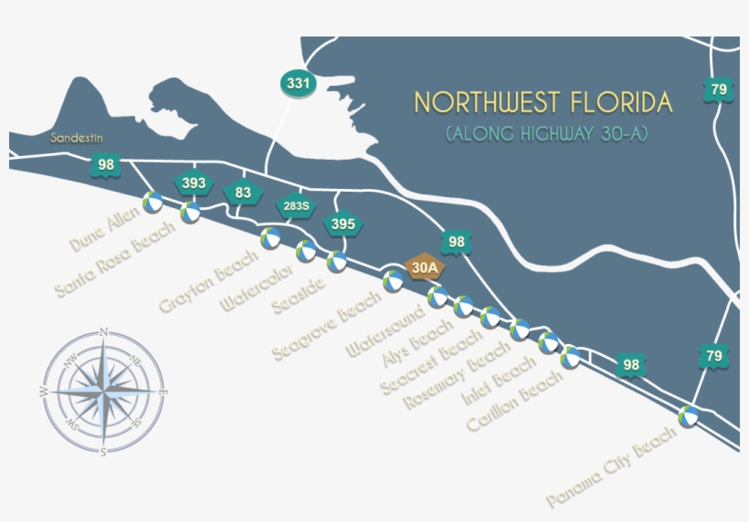 Map Of Scenic 30-a - 30 A Beaches, transparent png download