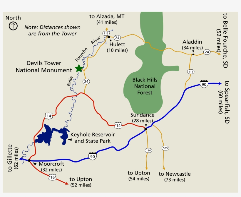 A Map Of The Area Roads Around Devils Tower - Mountain, transparent png download