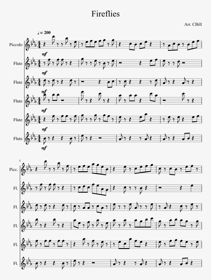 Fireflies Sheet Music Composed By Arr - Document, transparent png download