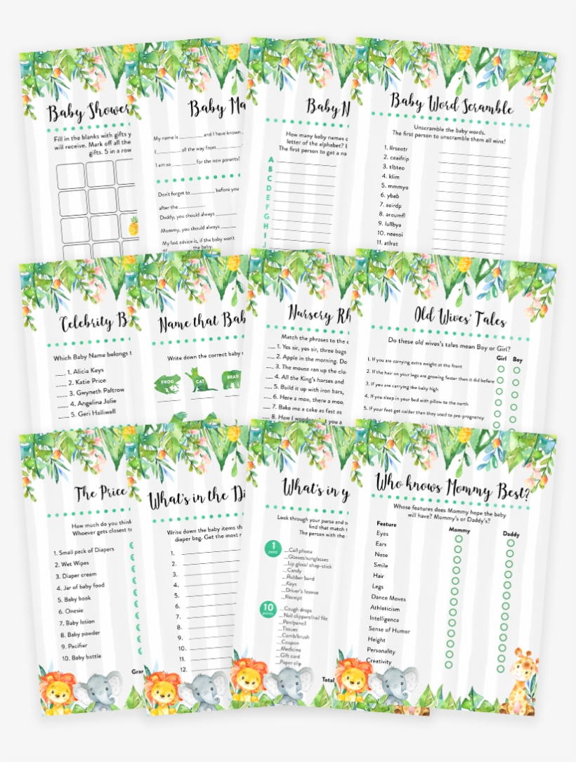 Safari Jungle Elephant, Lion Giraffe Baby Shower Game - Game, transparent png download