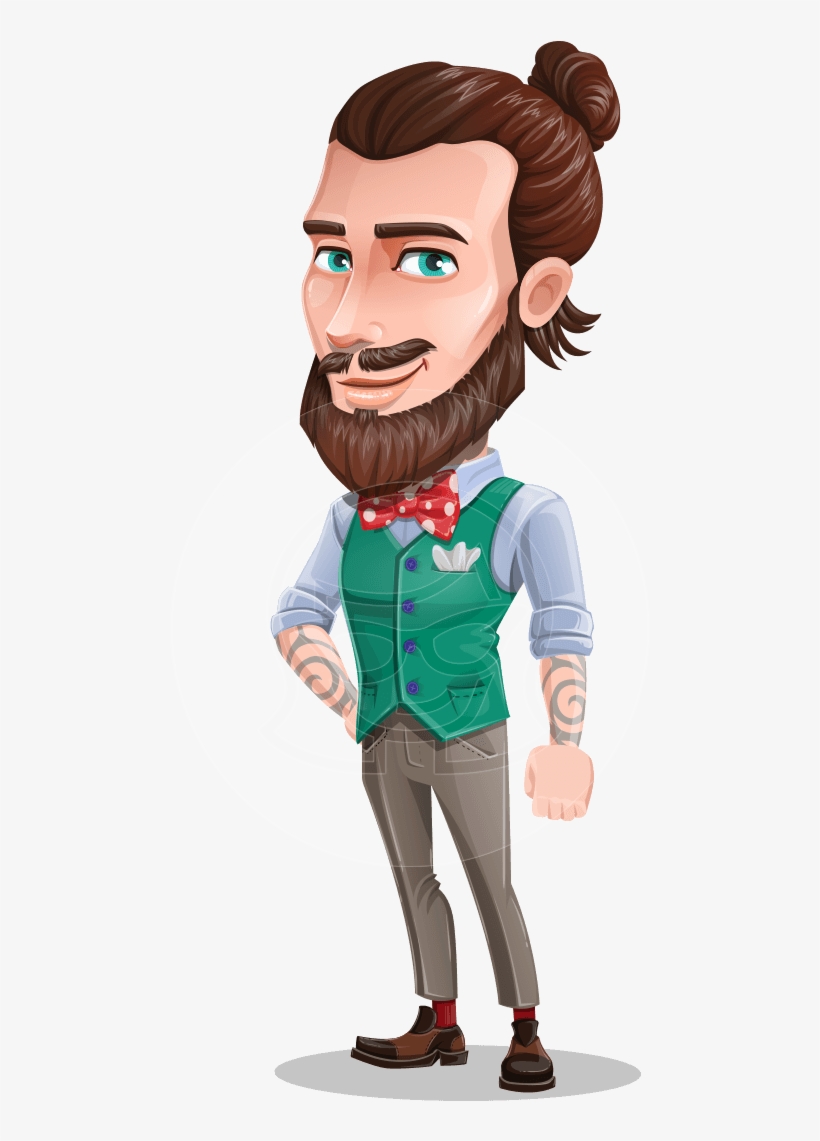 Nixon Bun The Hipster - Man Bun Cartoon Character, transparent png download