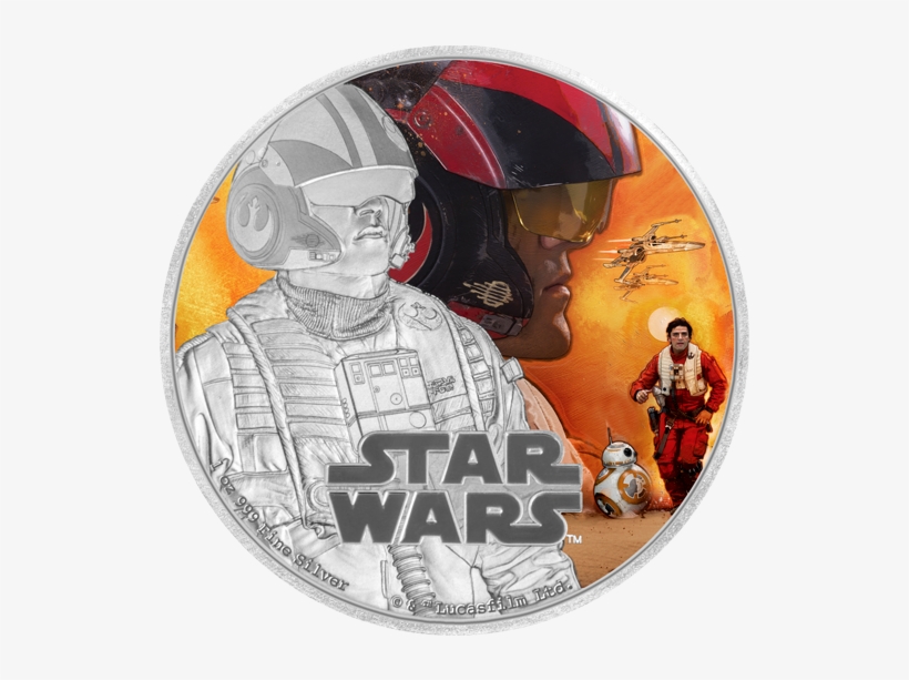 Fine Silver Coloured Coin Star Warstm - Star Wars: Episode Vii - Poe Art, transparent png download