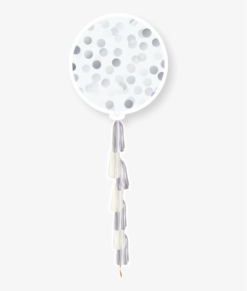 36" Silver Circle Confetti And Tassel Tail Balloons - Silver, transparent png download