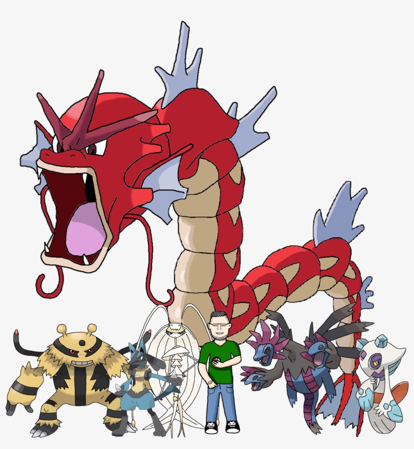 Created To Bedestroyed Requested That I Drew His Team - Red Gyarados And Trainer, transparent png download