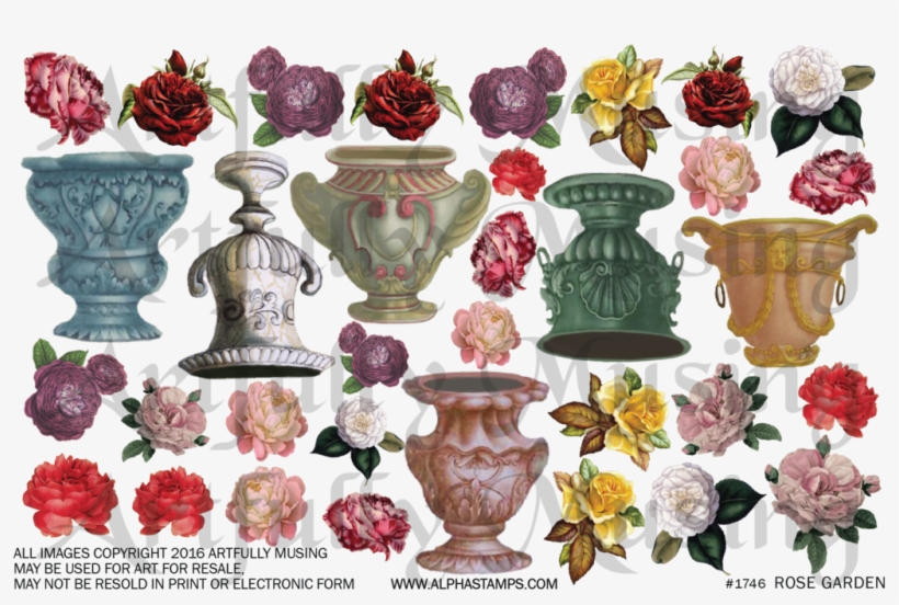 This Half Sheet Is Filled With Urns & Roses - Garden Roses, transparent png download