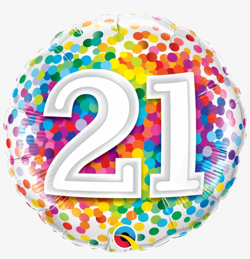 Picture Of Rainbow Confetti 21 Foil Balloon - 18 Inch Qualatex Age 40 Rainbow Confetti Round Foil, transparent png download