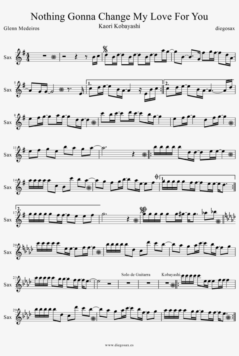 Nothings Gonna Change My Love For You Sax- - Nothing Gonna Change My Love For You Saxophone Sheet, transparent png download