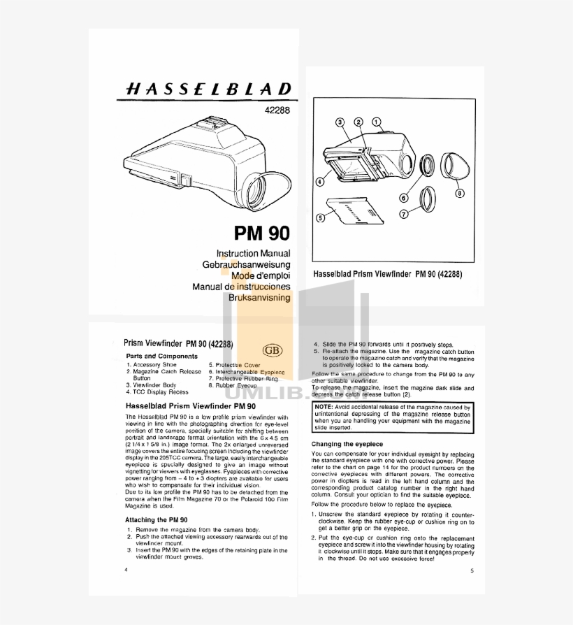 Pdf For Hasselblad Other Prism Viewfinder Pm90 Camera-accessory - Camera, transparent png download