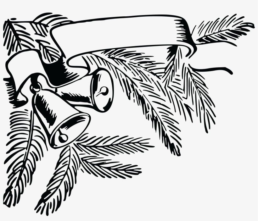 Free Clipart Of A Banner And Christmas Bells - Black And White Christmas Bells Png, transparent png download