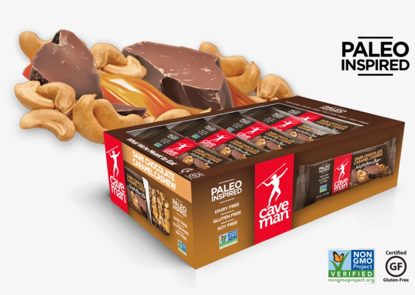 Caveman Foods Bar Dark Chocolate Caramel Cashew- Box/15 - Caveman Foods Nutrition Bar, Dark Chocolate Caramel, transparent png download