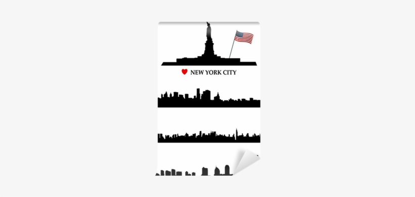 New York And Statue Of Liberty Silhouette Wall Mural - New York City Skyline, transparent png download