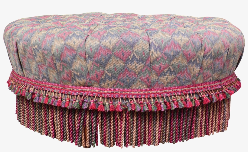 Huge Ethan Allen Tufted Fringed 38" Round Foot Stool, transparent png download