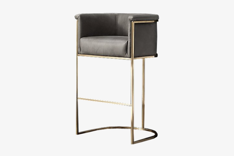 Wexler Barrelback Leather Stool, Brushed Brass And - Club Chair, transparent png download