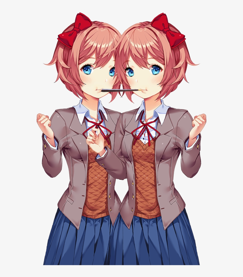 Sayori And Sayori Eating Pocky - Sayori Tickle, transparent png download