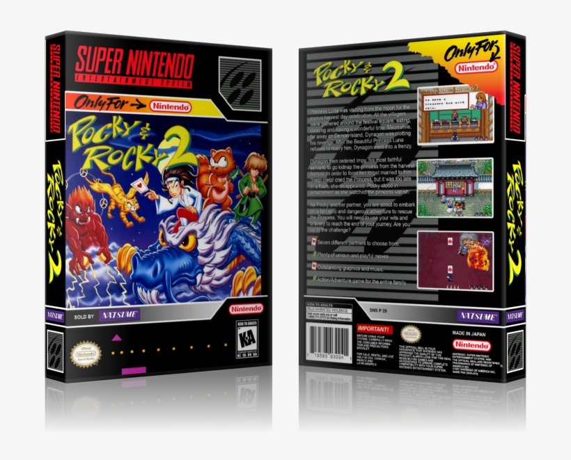 Pocky And Rocky 2 Replacement Snes Replacement Game - Pocky & Rocky 2 Super Nintendo, transparent png download