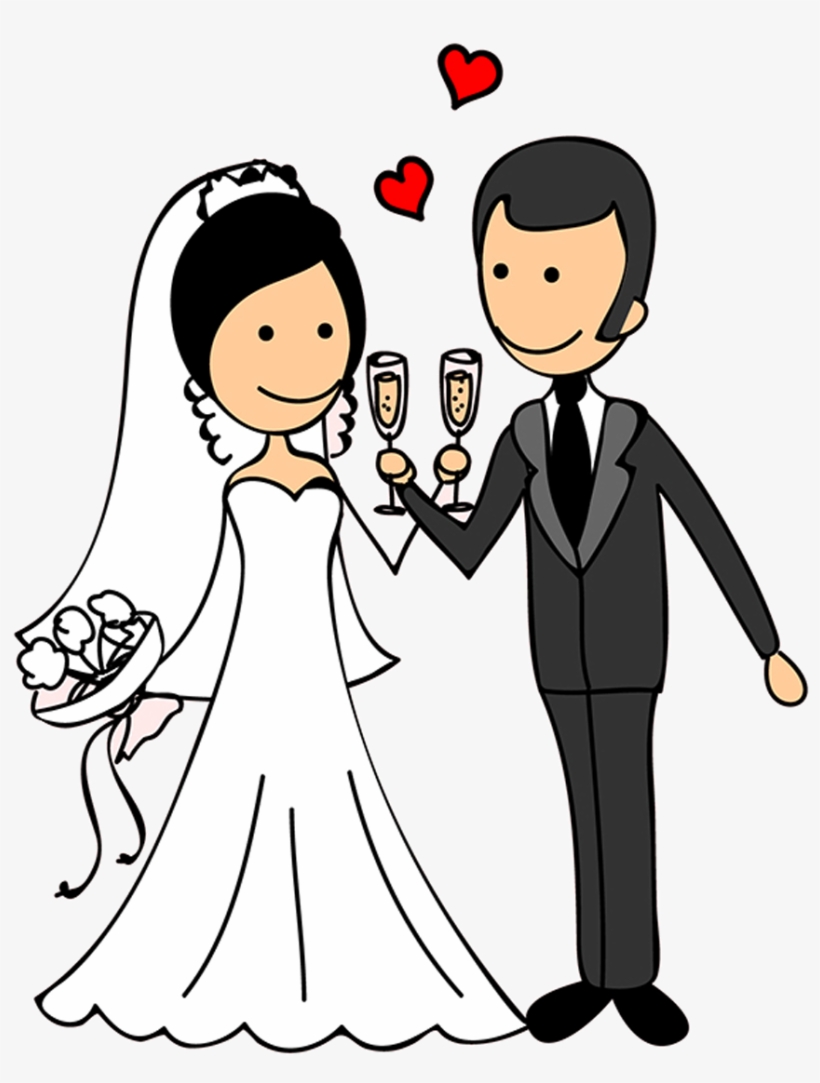 Novios Brindis - Wedding Couple Doodle, transparent png download
