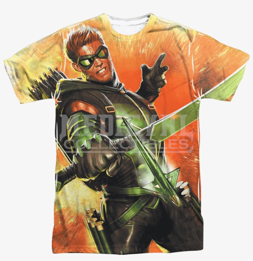 Archer In Action Green Arrow T-shirt - Green Arrow, transparent png download