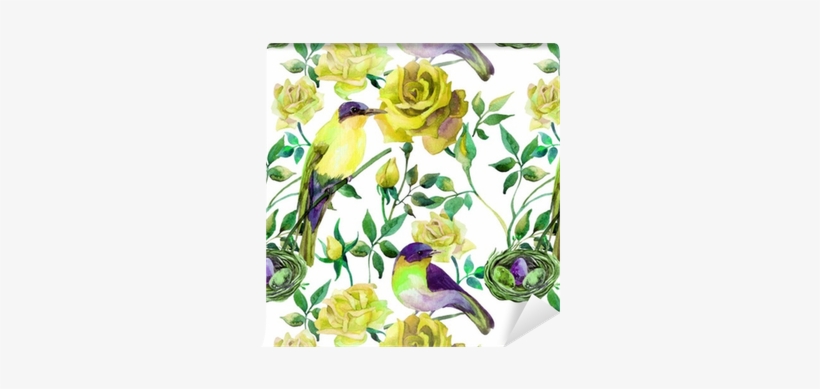 Watercolor Birds On The Yellow Roses Wallpaper • Pixers® - Watercolor Painting, transparent png download
