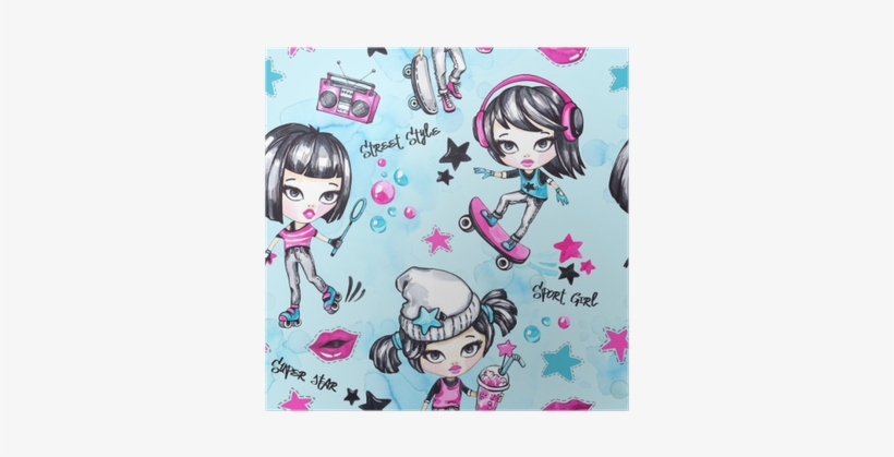 Watercolor Seamless Pattern With Sport Teenagers - Illustration, transparent png download