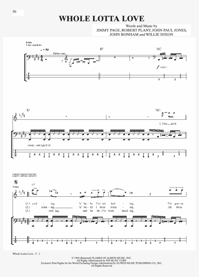 Ultimate Bass Play-along - Communication Breakdown Led Zeppelin Drum Sheet, transparent png download