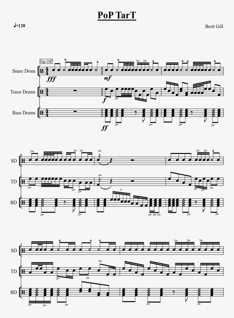 Pop Tart Sheet Music Composed By Brett Gill 1 Of 2 - Drumline Cadences, transparent png download