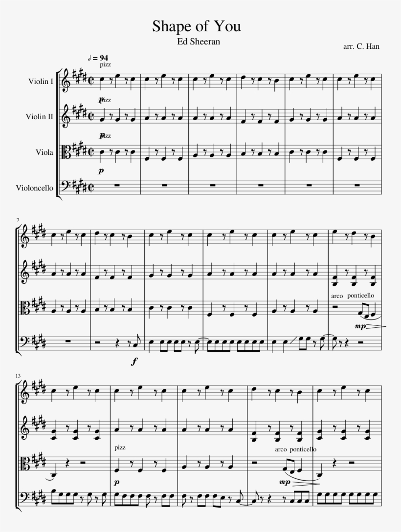 Shape Of You Sheet Music Composed By Arr - Broken Clocks Sheet Music, transparent png download