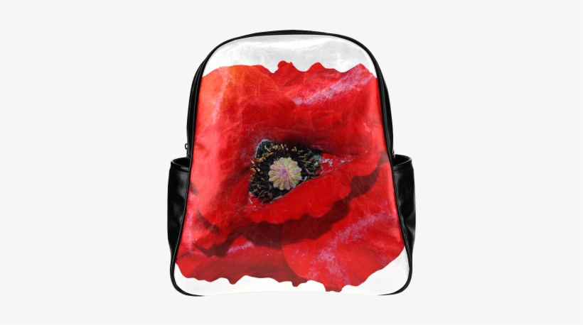 Poppy Flower Multi-pockets Backpack - Leather Backpack, transparent png download