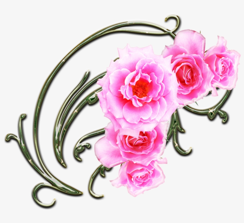 Pink Roses And Green Swirls Png 2 By Melissa-tm On - Rose, transparent png download