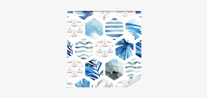 Abstract Watercolor Textured Hexagon Seamless Pattern - Aesthetic Blue Design, transparent png download