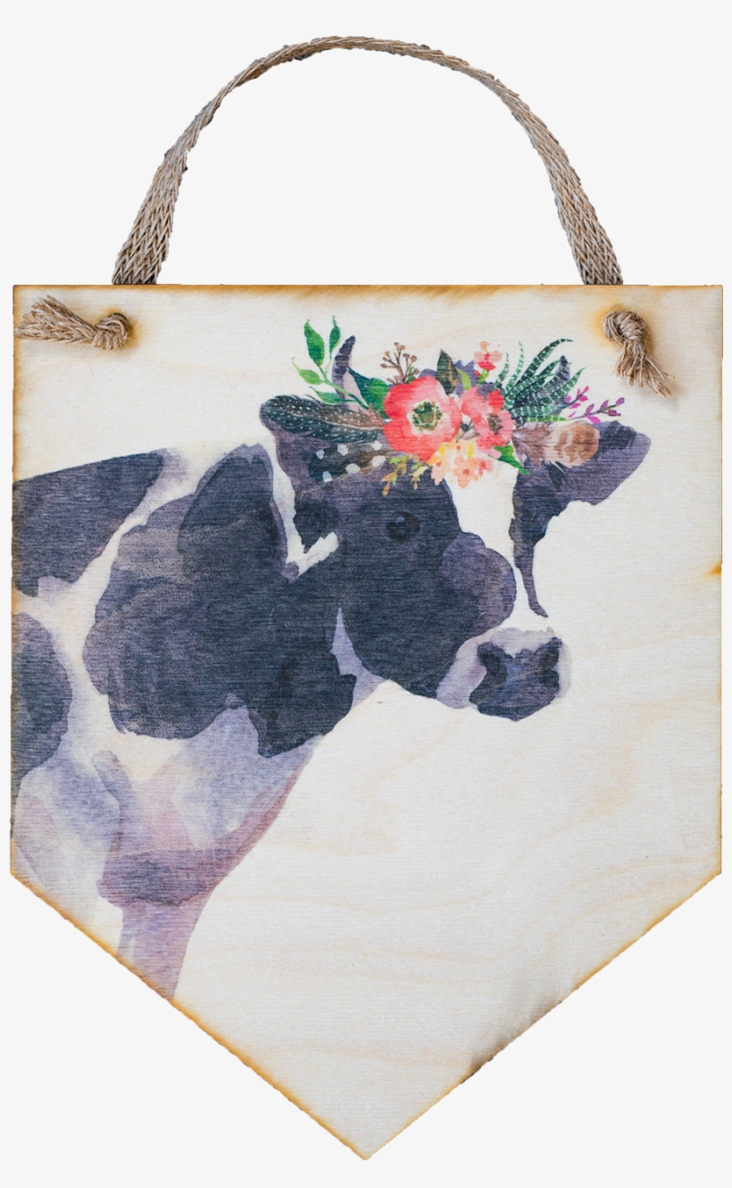 Watercolor Floral Cow - Tote Bag, transparent png download