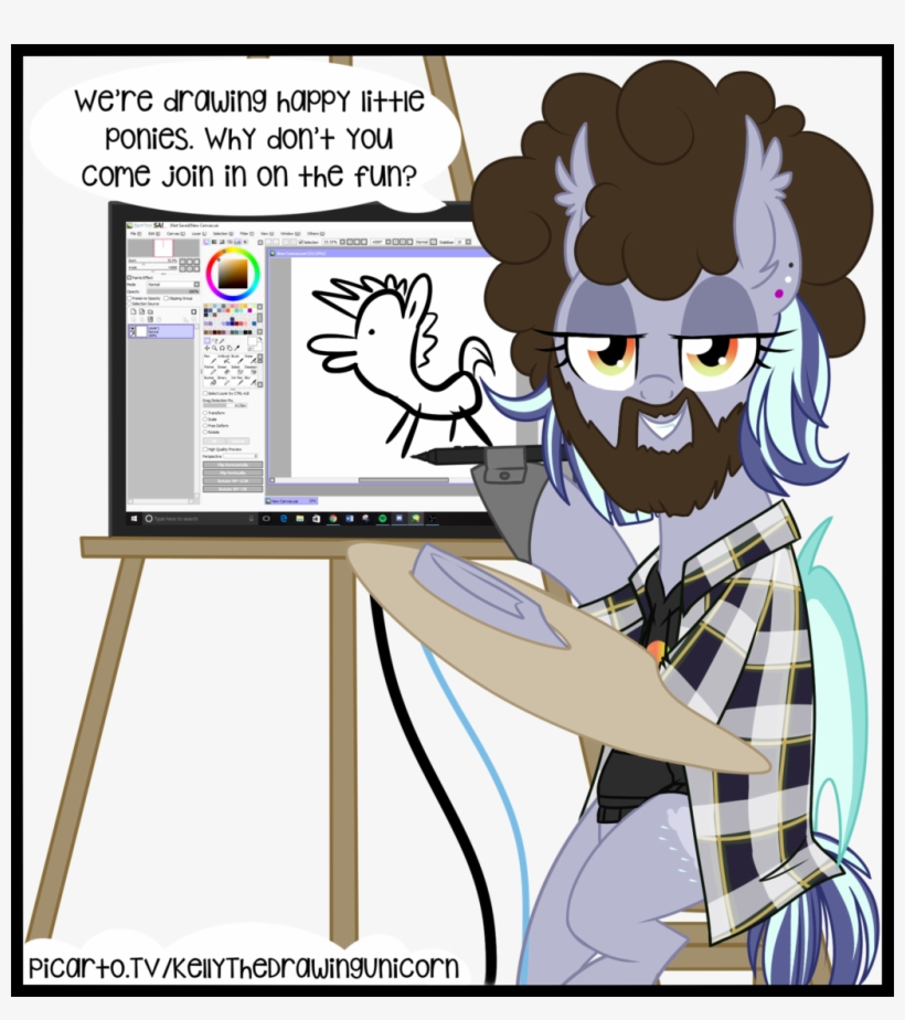 Kellythedrawinguni, Bat Pony, Bob Ross, Clothes, Easel, - Artist, transparent png download