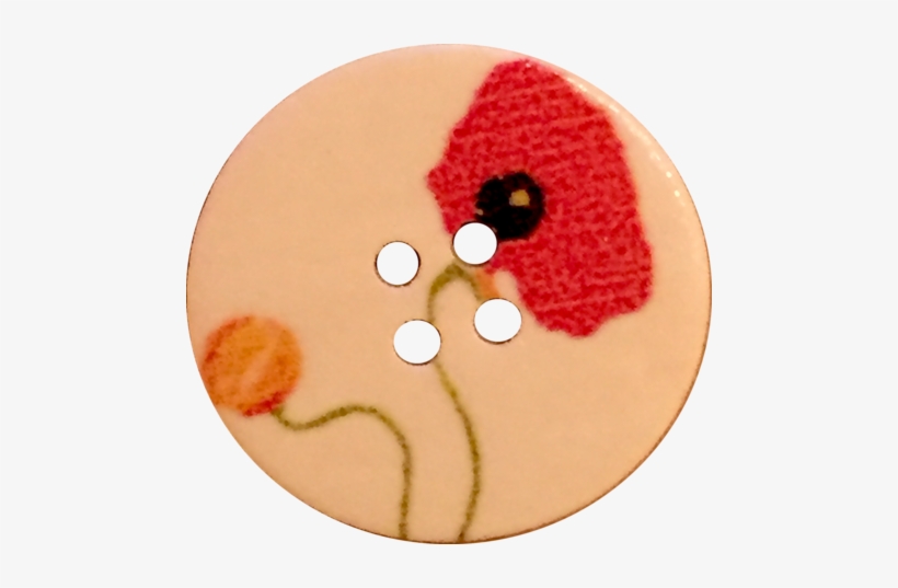Red Poppy Flower On Light Wood Button, 15/16" - Poppy, transparent png download
