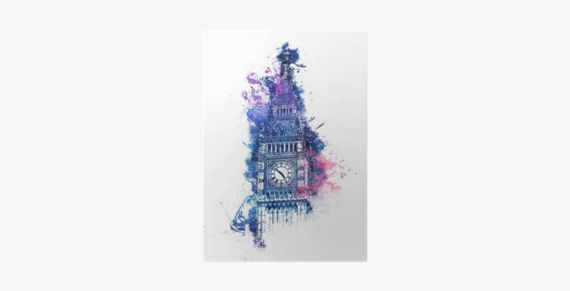Colorful Watercolor Painting Of Big Ben Poster • Pixers® - Big Ben Watercolor, transparent png download
