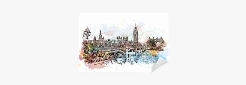 Watercolor Sketch Of Big Ben London, Uk In Vector Illustration - Big Ben, transparent png download