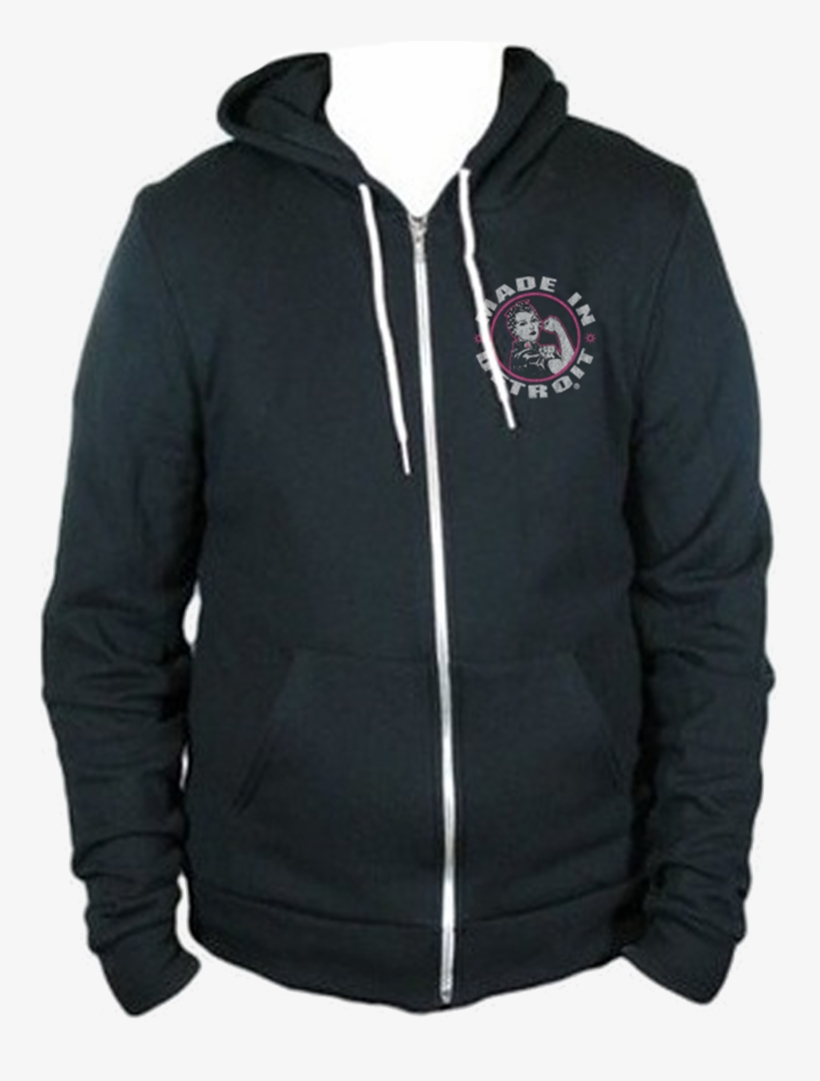Rosie The Riveter Zip-up Hoodie - American Apparel Black Hoodie, transparent png download