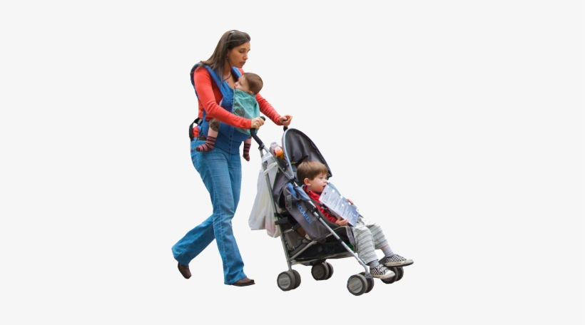 Woman With Stroller And Kids People Cutout, Cut Out - People With Kids Png, transparent png download