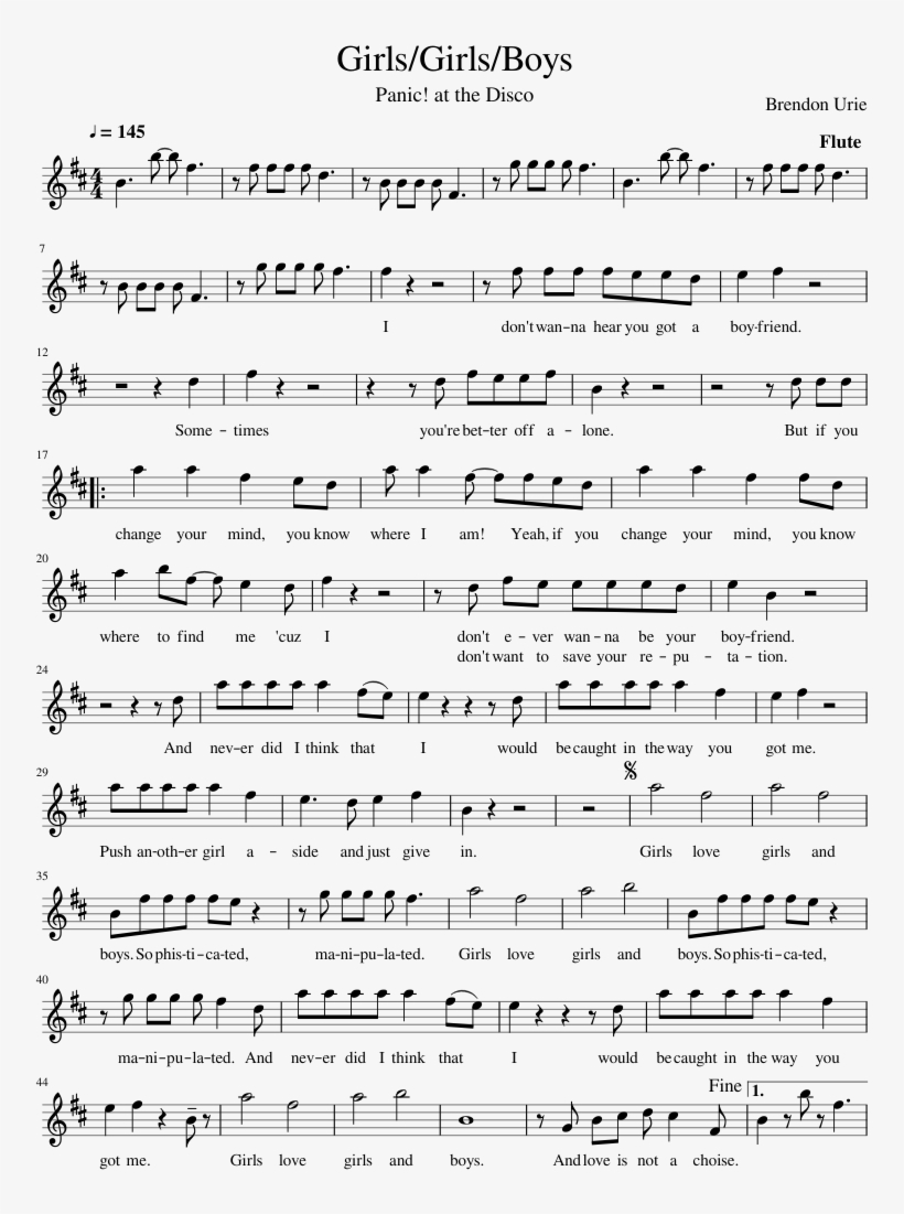 Girls Girls Boys Panic At The Disco Sheet Music For - Music, transparent png download
