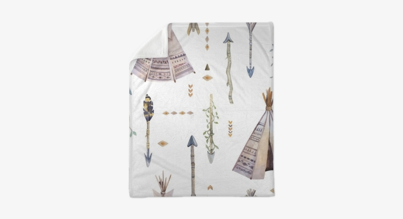 Watercolor Boho Seamless Pattern With Teepee, Arrows, - Watercolor Painting, transparent png download