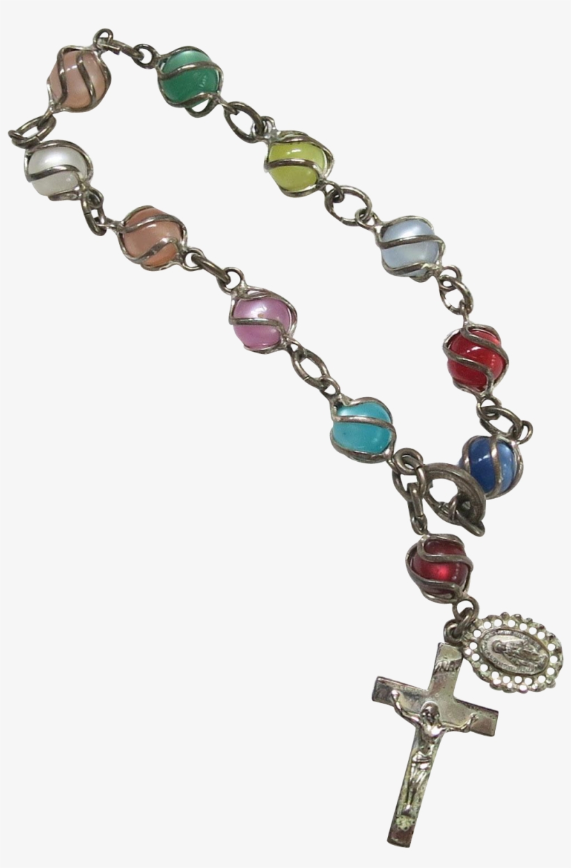 Sterling Caged Moonglow Lucite Rosary Bracelet Vintage - Bracelet, transparent png download