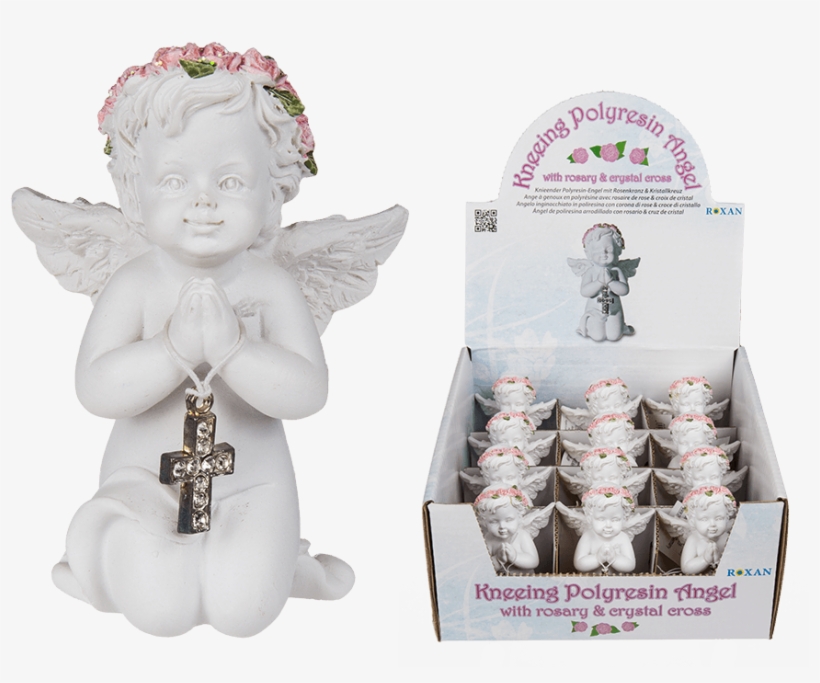 Kneeling Polyresin Angel With Pink Coloured Rosary - Polyresin Angel With Rose, transparent png download