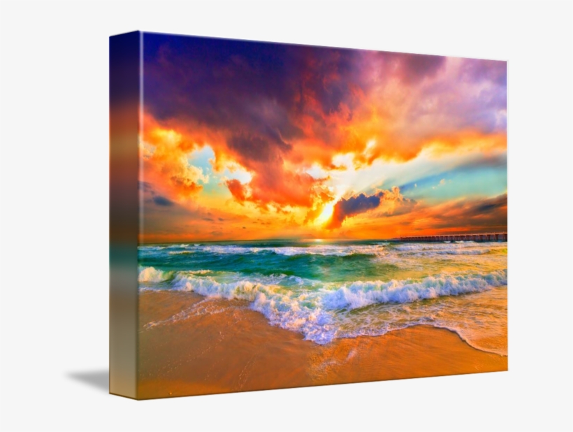 Red Orange Purple Green - Green Sunset Over Ocean, transparent png download