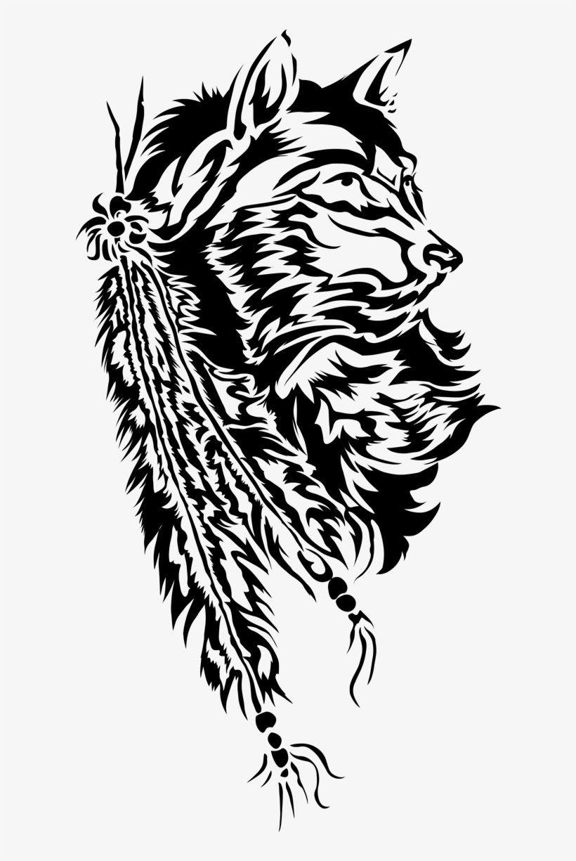 Tribal Wolf And Feathers By Starlightsmarti-d6u8p13 - Tribal Wolf With Feathers, transparent png download